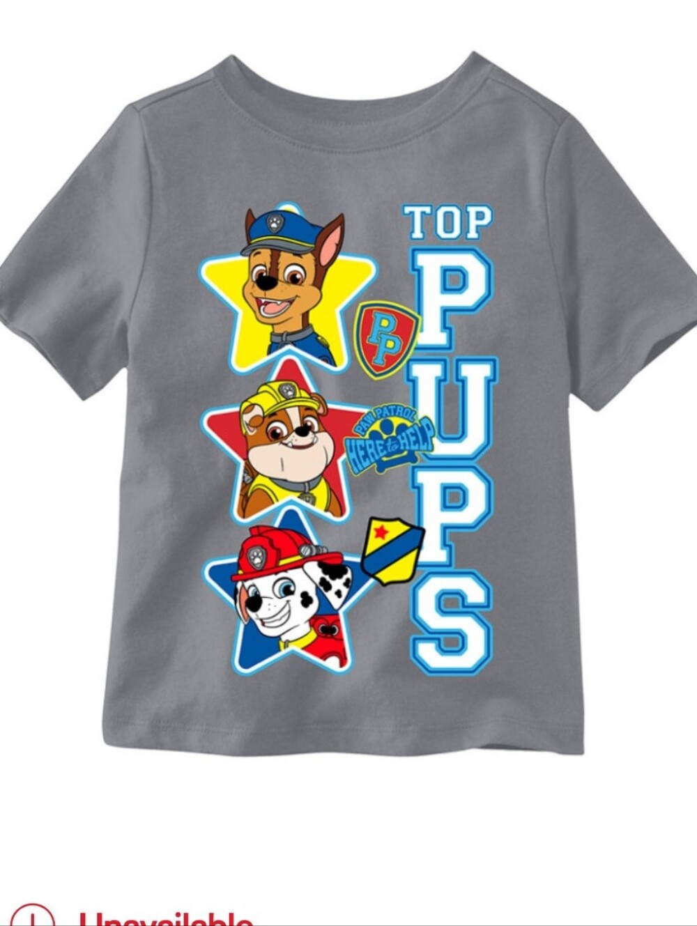 Paw Patrol gray toddler t-shirt featuring a "Top Pups" graphic NWT